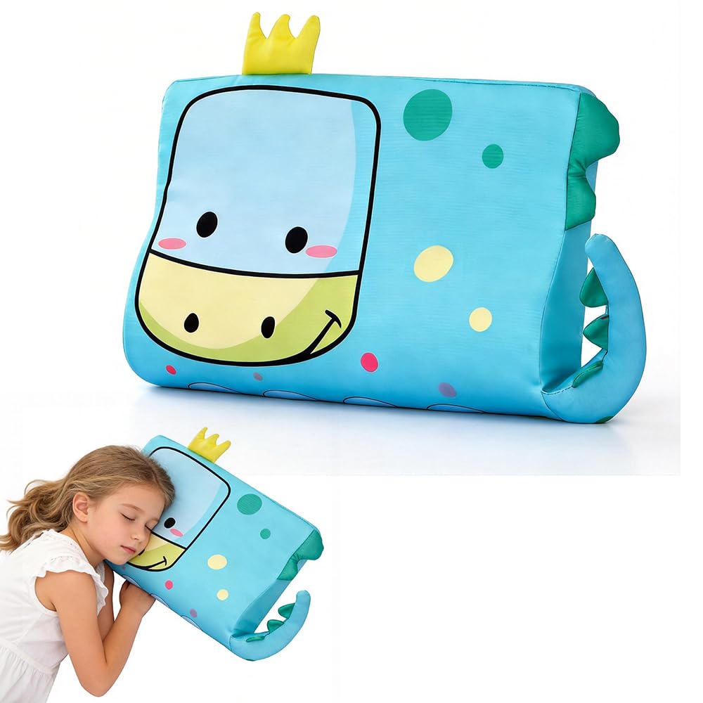 Almohada para Niños, Almohada Bebe, 45 x 27 cm Cojín Calmly, Almohada Infantil con Memoria Transpirable, ergonómica, con Funda de Almohada, Almohada niños 2 años Dinosauro Della Corona