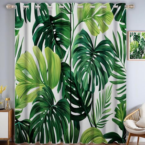 Rideau à oeillets imprimé feuille de monstera pour une chambre cocooning