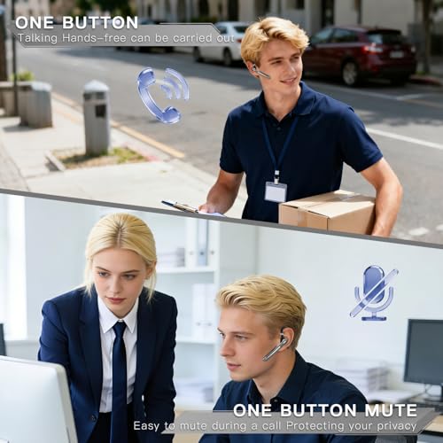 Bluetooth Headset, 100Hrs Bluetooth 6.1 Earpiece, HD Audio, Mute Button - image 3