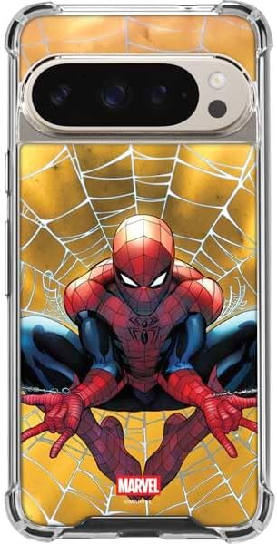 Skinit Clear Phone Case Compatible with Google Pixel 9/9 Pro - Officially Licensed Marvel Spiderman Web Shooting Design