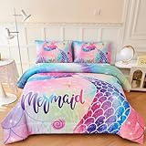 ZRNBAST Girls Mermaid Comforter Set Full 3 Pcs Rainbow Glitter Bedding Set Gradient Aqua Blue Purple Pink Bedding with Pillowcase for Girls Women Kids (Full, Rainbow)