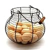 CVHOMEDECO Antique Wire Egg Basket with Wood Handle Primitives Vintage Gathering Basket Rusty