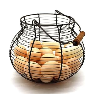 CVHOMEDECO. Antique Wire Egg Basket with Wood Handle Primitives Vintage Gathering Basket. Rusty CVHOMEDECO Antique Wire Egg Basket with Wood Handle Primitives Vintage Gathering Basket Rusty