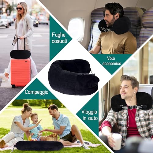 Esshogo Reise-Nackenkissen zum Befüllen, tragbares Nackenkissen, füllbares Nackenkissen, gepolstertes Nackenkissen, nachfüllbares Reisekissen, Flugzeug-Reisekissen, Nackenkissen