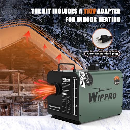 Diesel Heater 8KW 12V/24V/110V, 1.6Gal Diesel Air Heater with LCD Switch, Remote Control for Campers, Car, RV Truck, Boat, Campervans, Caravans, Green (Military Green)