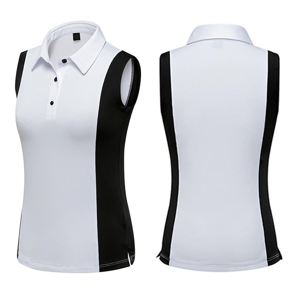 LANGWEI Maglietta da Golf da Donna Polo Senza Maniche Canotta Sportiva con Colletto da Tennis vestibilità Asciutta