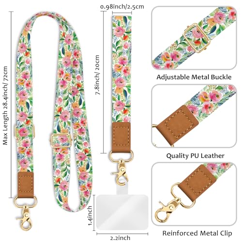Image of Piefly Cell Phone Lanyard Crossbody Wrist Strap Adjustable for Women Flower | Travel Daily Cruise, Around the Neck, Hands-free, Universal, Fit Keys ID badge, Accessories, Compatible with Most Smartphones