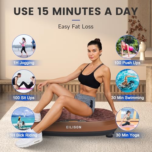 EILISON FitMaxx 3D XL Vibration Plate Exercise Machine - Whole Body Workout Vibration Platform w/Loop Bands - Lymphatic Drainage Machine for Weight Loss, Shaping, Wellness, Recovery (FitMaxx Brown)