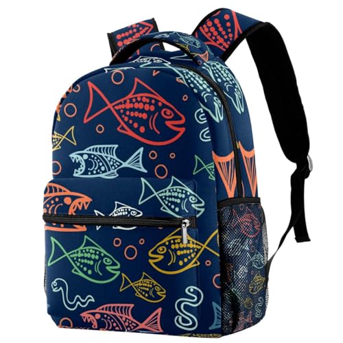 Sac à dos d'école motif poisson dessiné à la main sac de voyage ado