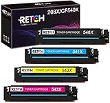 RETCH CF540X Toner Cartridge Compatible with: CF540X CF541X CF542X CF543X 203A CF540A CF541A CF542A CF543 Printers
