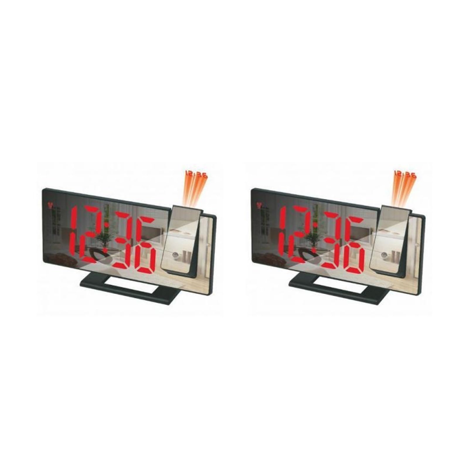 KOESRXNQW 1/2PCS LED Digital Projection Alarm Clock Electric With FM Radio Time Projector Bedside Mute Clear Projection(Scarlet Black 2pcs)