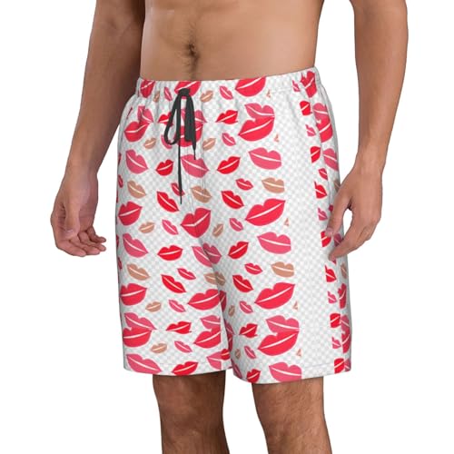 Men's Beach Shorts Swim TrunksFun Patterns Lips Print for Surfing Running Summer Vacation2