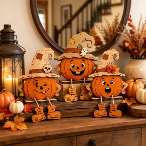 AYWVRBST 3 Pack Wooden Halloween Pumpkin Tabletop Figurines - image 8