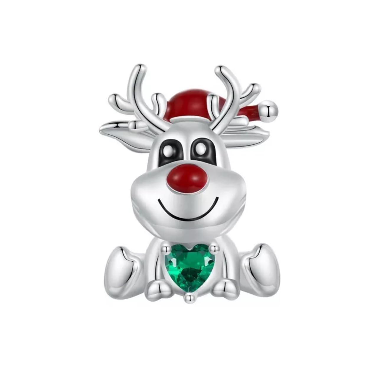 FLXHHX Abalorio de Navidad con diseño de Reno de Rudolph, Plata de Ley 925 auténtica, Compatible con Pulsera