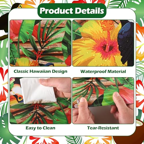 Image of Kochorie 100 Ft X 54 Inch Hawaiian Luau Party Tablecloth Roll with Cutter Box, Disposable Plastic Hawaii Tiki Totem Table Cover, Aloha Tropical Floral Table Decorations for Summer Beach Pool Birthday