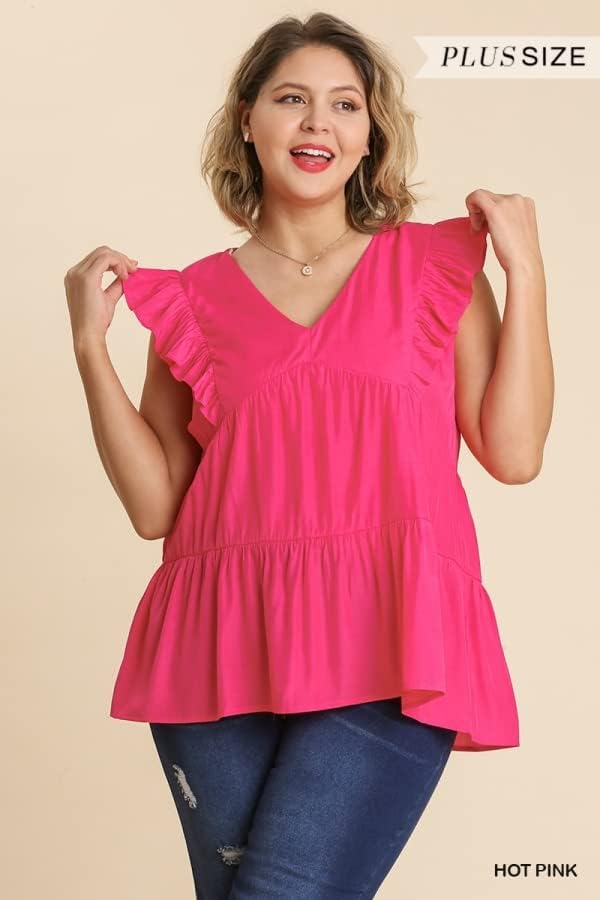 Miniatura 2 de Umgee Blusa tipo túnica con volantes escalonados de Estados Unidos, rosa intenso