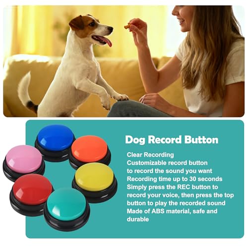 BUCOMTU Buzzer mit Aufnahmefunktion 6 Stück Buzzer Hund Intelligenzspielzeug mit 30 Sekunden Aufnahme Haustier Talking Training Antwort Buzzer für das Training von Haustieren