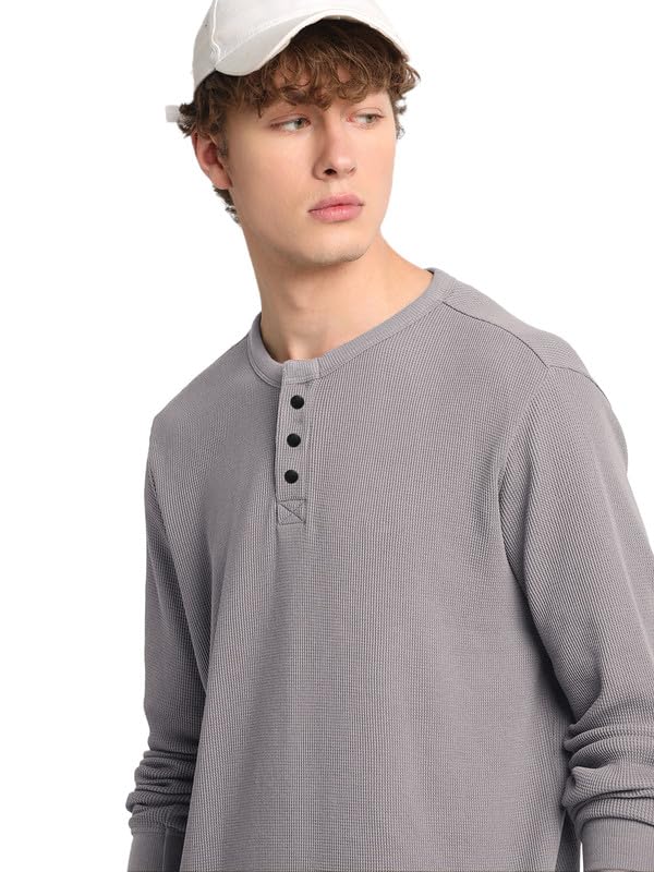 Image of LAZYCHUNKS Men's Full Sleeve Henley Neck Cotton Blend T-Shirt | Solid Regular Fit for Boys & Men | Soft Breathable Fabric | Casual Size S to 3XL