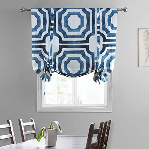 Image of HPD Half Price Drapes Room Darkening Tie Up Curtains 46 X 63 Inch Mecca Printed Cotton Window Roll Up Balloon Curtain for Living Room, Kitchen PRTW-TUD23B-63 (1 Panel), Mecca Blue