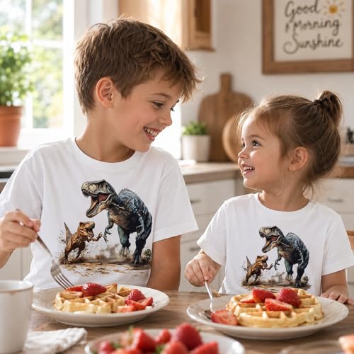 Image of Dinosaur Shirt for Kids Boys Girls Funny Toddler Dino Short Sleeve Graphic Cotton Tee Top 2-7T