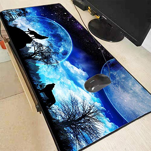 Tapis De Souris De Jeu,Wolf Moon Ordinateur Portable De Jeu Grand Tapis De Souris Bord De Verrouillage Tapis De Souris De Jeu En Caoutchouc Décorer Votre Bureau À La Maison Et Au Bureau,300X700X2Mm Cover