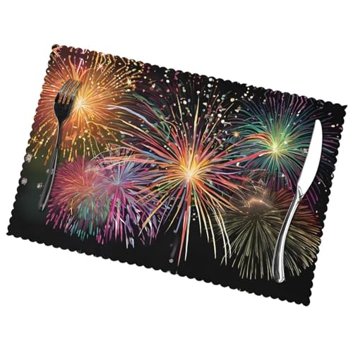 Explosion Firework 3d Placemats For Dining Table Set Of 6 – Durable Polyester Table Liner With Custom Diy Print Design For Home, Hotel & Banquet Decor