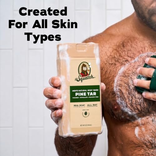 Dr. Squatch Natural Men's Body Wash Shower Gel - Cleansing, Nourishing, Long Lasting Scent, Moisturizing Body Wash for Men - Pine Tar + Wood Barrel Bourbon (14 oz, 2-Pack)