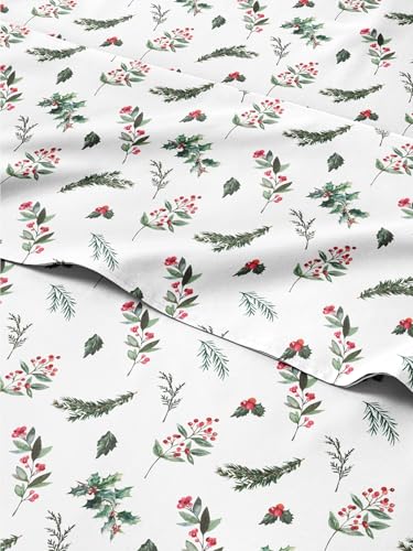 Full Christmas Mistletoe Sheet Set - Holiday Xmas Pattern Bedding Set - Deep Pockets - Snug Fit - 4 Piece - Wrinkle Free - Comfy & Cooling Festive Winter - Holiday Sheets for Women, Men, Kids & Teens