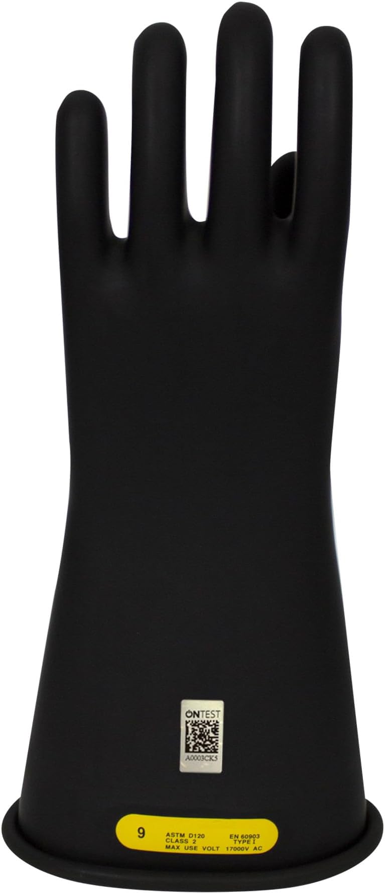 Class 2 Black Rubber Voltage Insulating Gloves, Max. Use Voltage 17000V AC/25500V DC, GC2B12