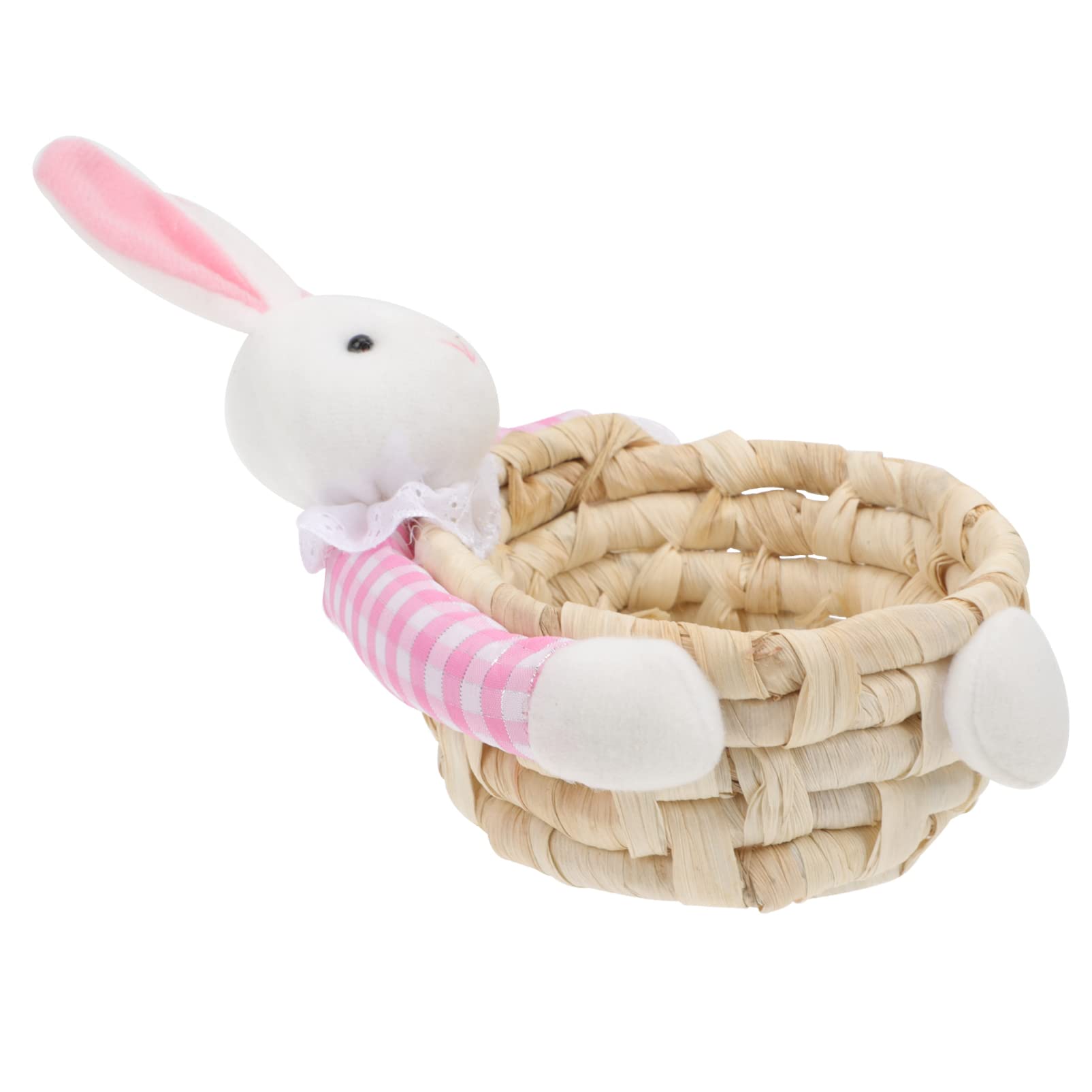 OKUMEYR Easter Bunny Storage Basket Rabbit Snack Basket for Home Decor Straw Woven Design for Easter Parties and Table Ornament Color