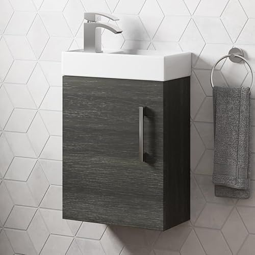 BAYSTONE® 400mm Wall Hung Vanity Unit Furniture, Wash Basin Bathroom Sink, Soft Close Door, Storage Cabinet, Charcoal Grey