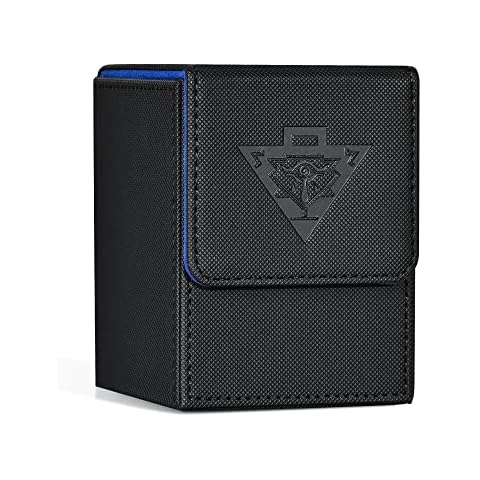 ZLCA Card Deck Box for MTG Yugioh TCG, Card Storage Box with Dividers Holds 100+ Sleeved Cards, Premium Card Deck Case Compatible with CCG Trading Cards (Black&Blue,Puzzle) Cover