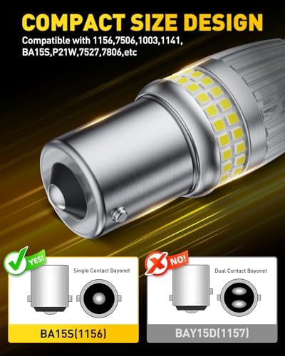 Image of AUXITO 1156 LED Bulbs White Reverse Lights, 700% Brighter 7506 BA15S P21W 1141 1003 Bulbs with Projector for Backup Parking Tail Brake Signal Marker Daytime Running Light, Pack of 2