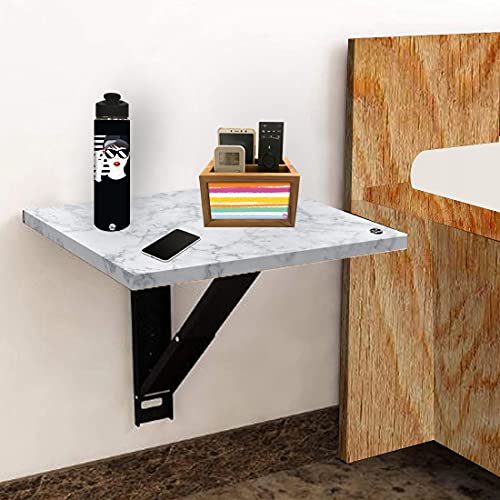 Image of Nutcase Designer Floating Bedside Table for Bedroom Small Wall Mounted Bedside Tables Folding (Set of 2) - White Grey Effect