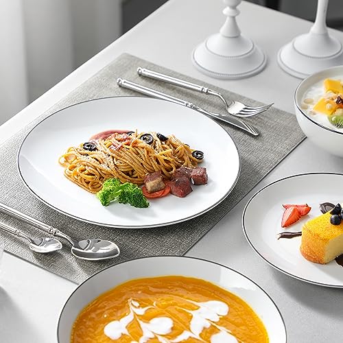 MALACASA Geschirrset 6 Personen, Amelia 24-tlg Modernes Porzellan Geschirr Set, Tafelservice Kombiservice mit je 6 Speiseteller, Dessertteller, Suppenteller und Müslischalen - Weiß mit schwarzem Rand