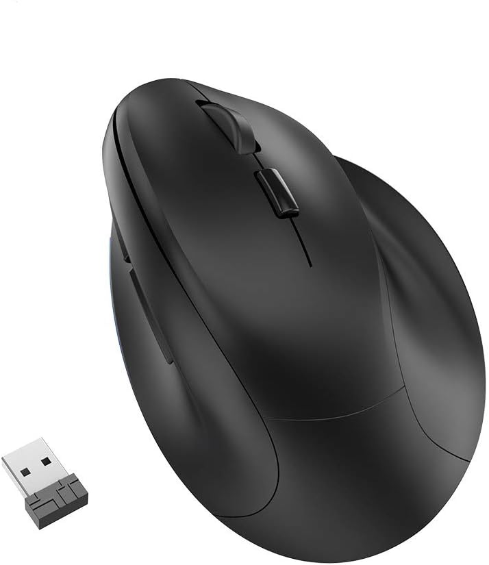 Wireless Vertical Ergonomic Mouse - BPBZONE Rechargeable 2.4GHz Optical Ergonomic Mice : 3 Adjustable 800/1200/1600 DPI 6 Buttons, for Laptop, PC, Computer, Desktop, Notebook etc, Black