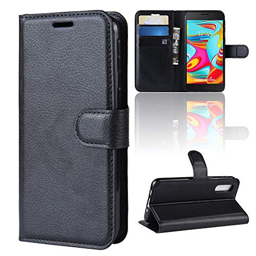 Funda para Samsung Galaxy A2 Core Case Flip Cover Cartera con Ranura para Tarjetas Estuche de Cuero PU + Interior de silicona TPU Case con Soporte Carassa para Samsung Galaxy A2 Core Smartphone, Negro