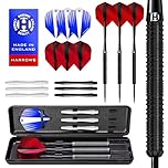 Harrows Caliber 90% Black Tungsten Steel Tip Darts Set I 21g to 30g All Weights Available I Huge 16pcs Bundle with Spare Shafts, Prime Flights & Travel Case (Black 28g)