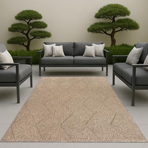 CARPETIA In & Outdoor Teppich für Balkon Terrasse Wohnzimmer mit Jute Optik und Strukturmuster robust pflegeleicht beige 120 x 160 cm CARPETIA In & Outdoor Teppich für Balkon Terrasse Wohnzimmer mit Jute Optik und Strukturmuster robust pflegeleicht beige 120 x 160 cm