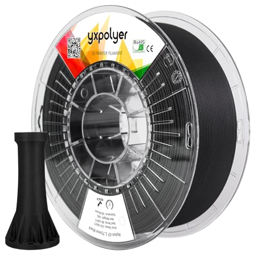 YXPOLYER Kohlefaser-Nylon-Filament 1,75 mm 1kg, PA6 Kohlenstofffaser 3D Filament PA6-CF Nylon-CF 15% Carbonfaser-Verstärkung für Höchste Festigkeit, Hitzebeständig und Vielseitig Einsetzbar