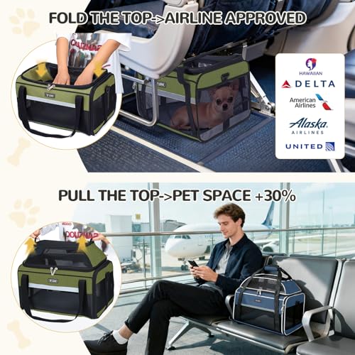 Image of Lekereise Top-Expandable Pet Carrier 17x11x9.5 Inch Alaska Hawaiian Airline Approved Soft Sided Underseat to 12lbs Travel Carriers for Small Dogs and Cats with Locking Safety Zippers Anti-Scratch Mesh