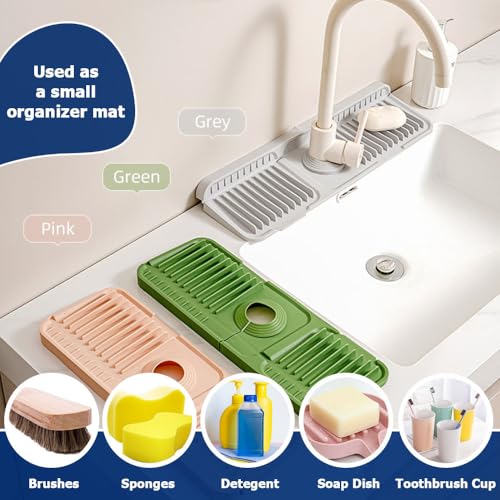 Tapis de protection anti-éclaboussures pour robinet de cuisine – Plateau d'égouttement à séchage rapide pour protection d'évier – Durable, gris, 45 x 14 x 2,1 cm