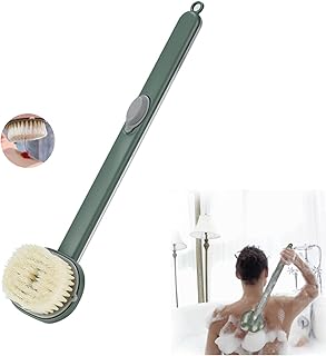 فرشاة ظهر بمقبض طويل للدش 38 سم، فرشاة استحمام قابلة للتخزين مع مكان لغسول الجسم، فرشاة تنظيف ناعمة للحمام والتدليك مع موزع صابون للتقشير والفرك - بلون أخضر