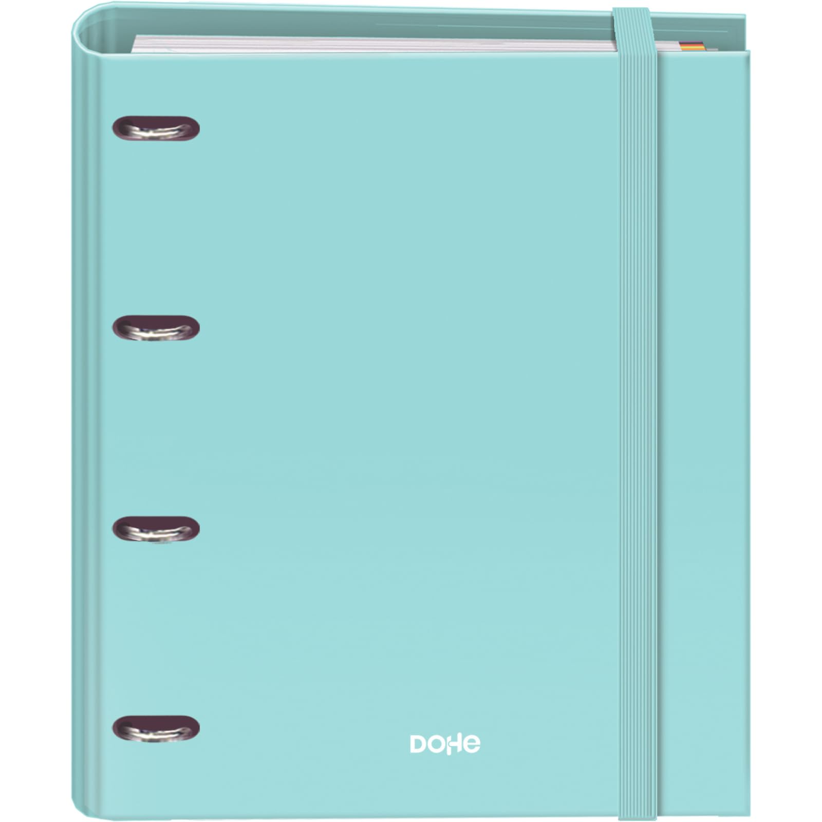 Dohe - Binder with Refill - 4-Ring Folder, A4 (28x32 cm), 100 Sheets 5x5 mm Grid Paper, 4 Colour Dividers, Extra Storage Pocket and Elastic Closure - Serenity Green