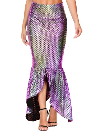 Womens Mermaid Costume Shiny Halloween Fish Tail Skirt Wraped Hip Party Cosplay Outfits M
