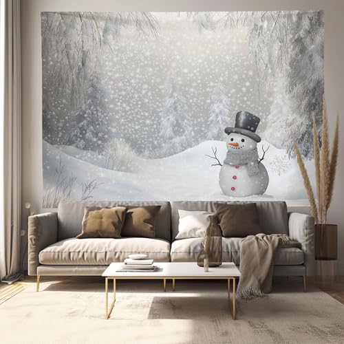 Couverture tenture murale bonhomme de neige flocons gris grand format MULERN