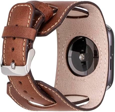 HARDISTON Cuff Watch Band Compatible with Apple 45mm for men & women, Handmade Genuine Leather, Compatible with iWatch Series 11 10 9 8 7 6 5 4 3 2 1 SE Ultra, Wrist Bracelet Band, Large/Band-Brown — view 2