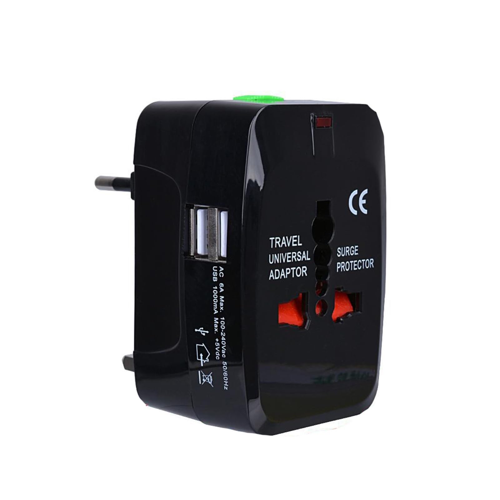 Adattatore universale AU/US/UK/EU con 2 porte USB-C | Adattatore da viaggio con prese AU/US/UK/EU. Include 2 porte USB-C. Certificato CE.(Black 2USB)