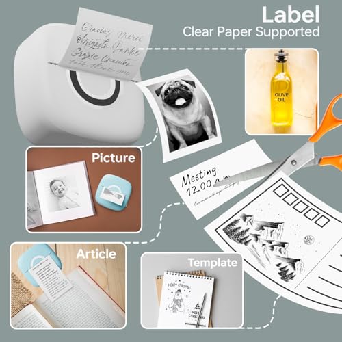 Image of cabaro Mini Printer Sticker Thermal Printer with 3 Rolls Paper, Bluetooth Portable Phone Print Pods,Study Sticker Maker for Pictures, Photos, Journals, DIY, Compatible with Phone & Tablet
