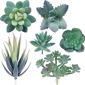 Tdas Plastic Artificial Succulent Plants Flowers Home Decor Items Plant Leaves For Living Room Hall Decorative Decoration Office (Green, 6-Pieces Set)